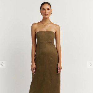 DISSH Andersen Olive 100% Linen Midi Dress